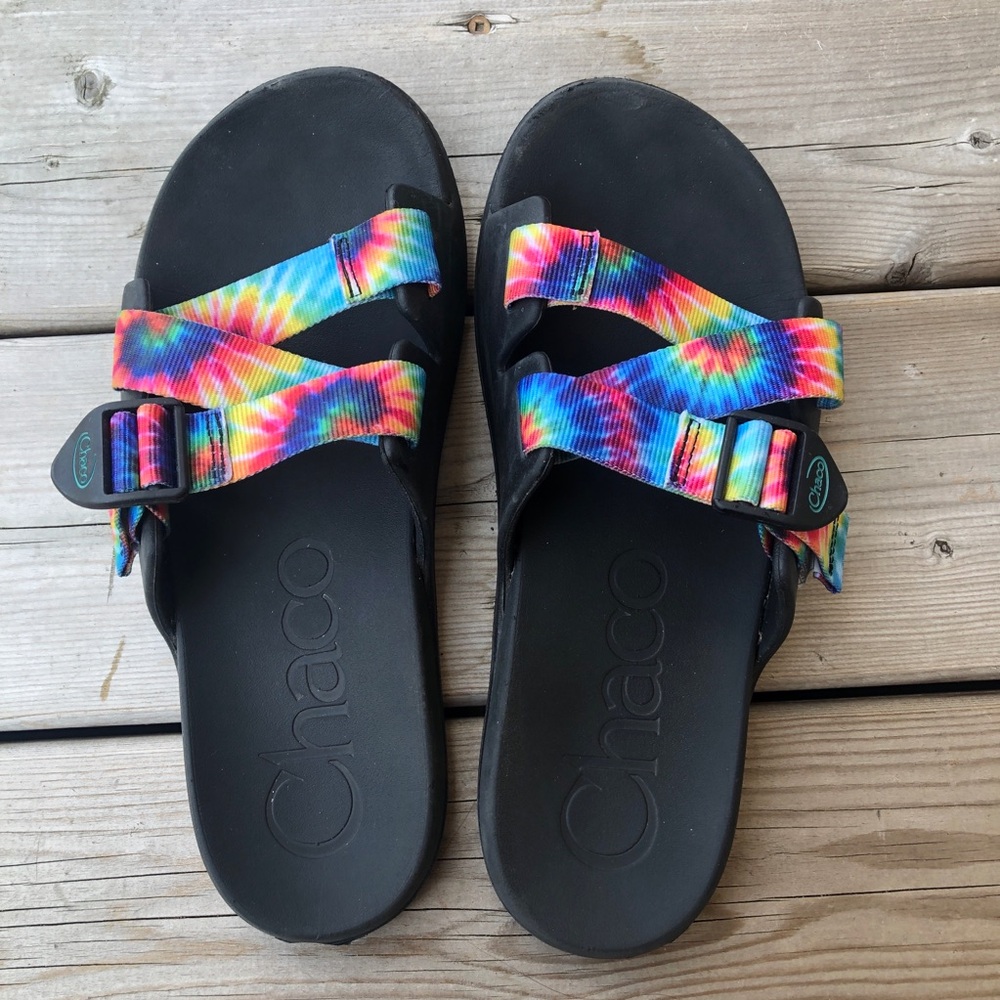 Women's 10 Chaco Chacos  Chillos Slide Tie Dye Rainbow Slides Sandals Slip Ons